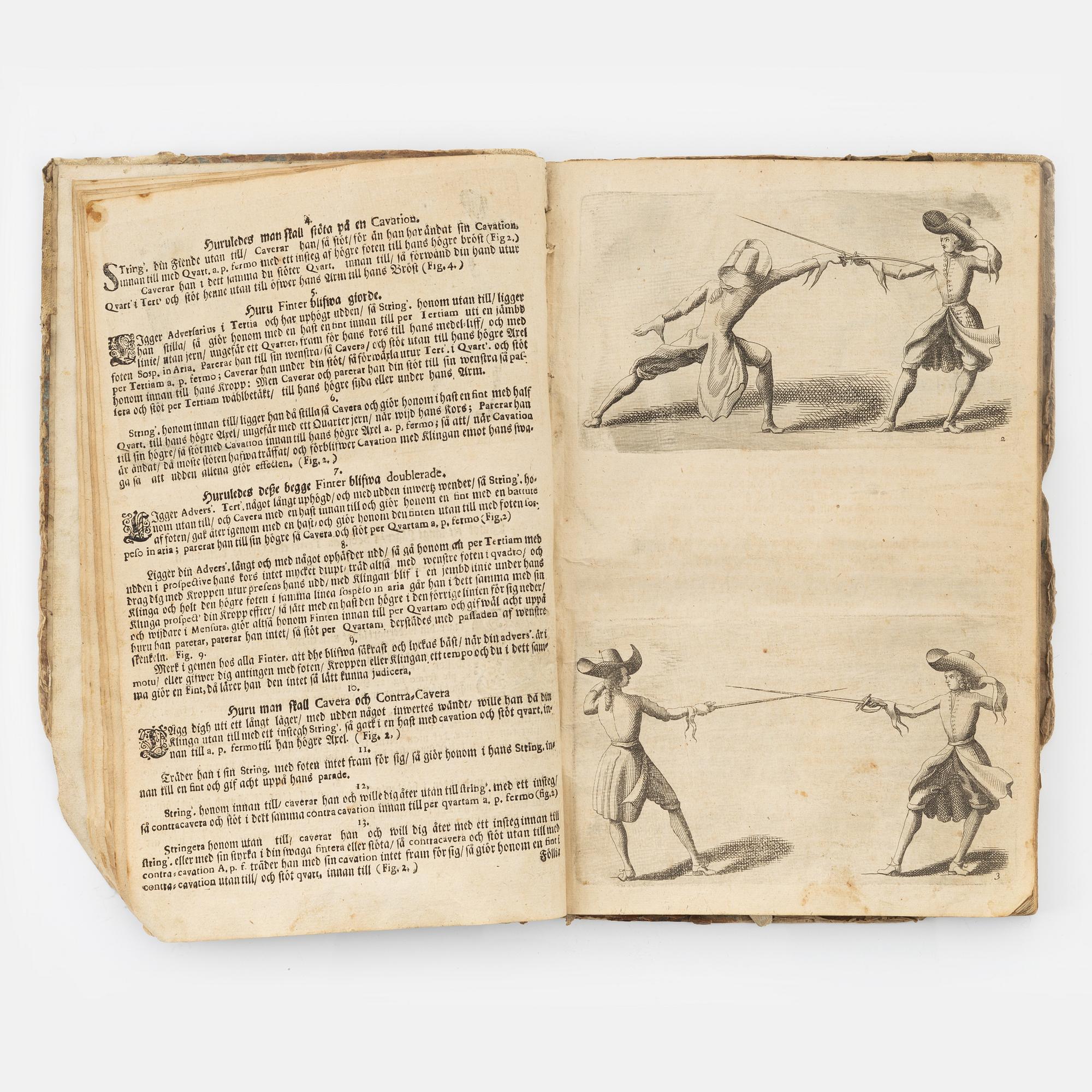First Swedish book on fencing, with engravings, 1693.