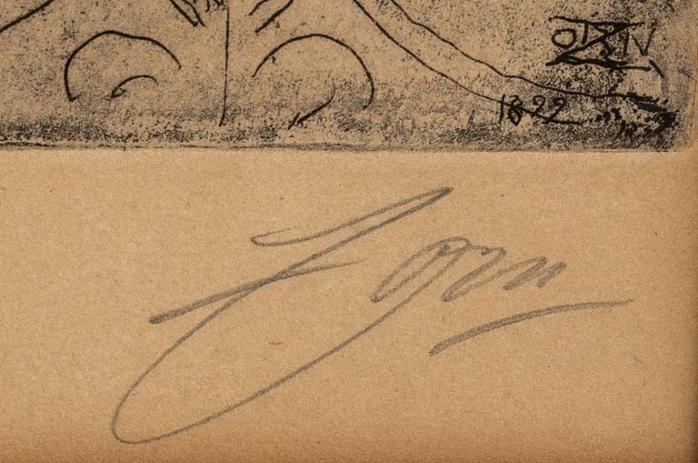 Anders Zorn, a signed etching from 1899.