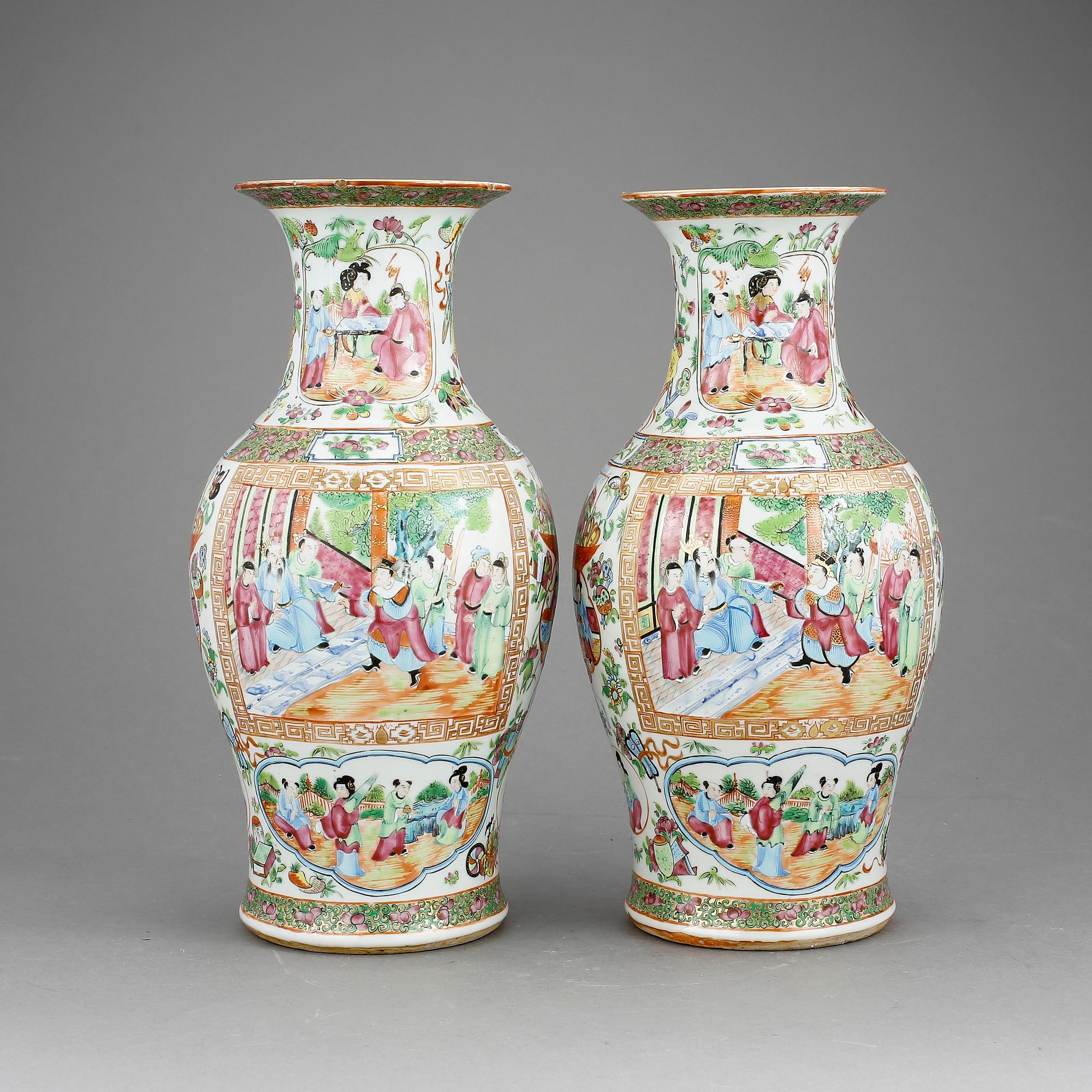 VASER, ett par, porslin, Kanton, Kina 1800-tal.