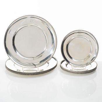 12 plates and 12 side plates, silver, marks of GAB and Edlund's silverware factory, Stockholm 1946 and 1974.