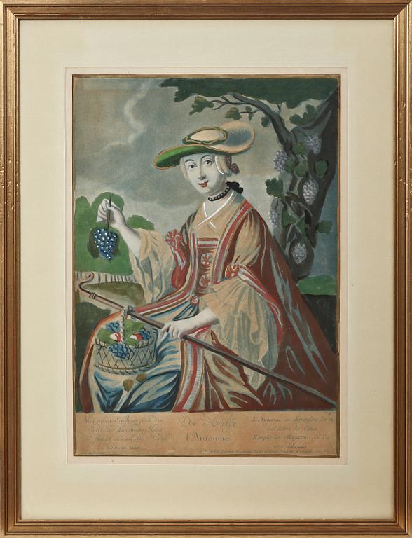 ETSNINGAR, 4 st, handkolorerade, 1800-tal.