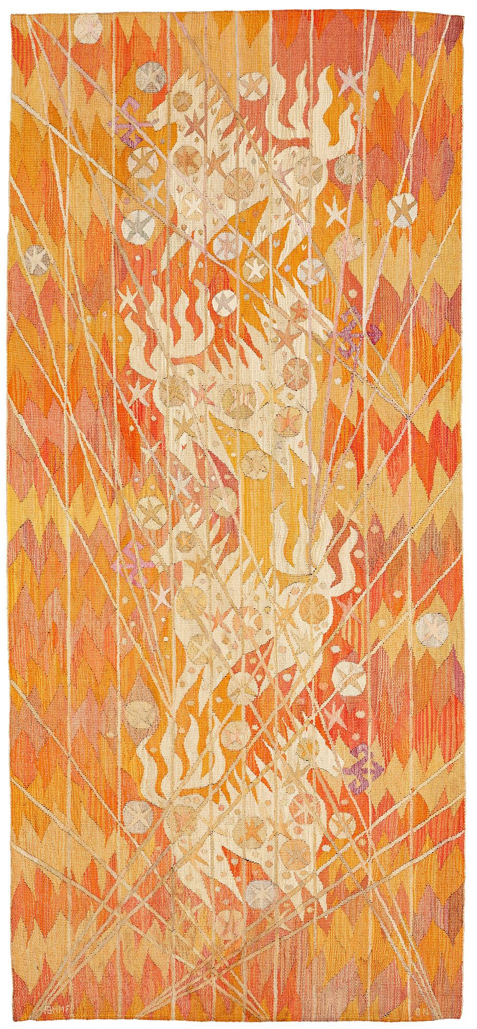 Barbro Nilsson, VÄVD TAPET, "Linjenät - Elektriska linjenätet", gobelängvariant, ca 244,5 x 109,5 cm, signerad AB MMF BN.