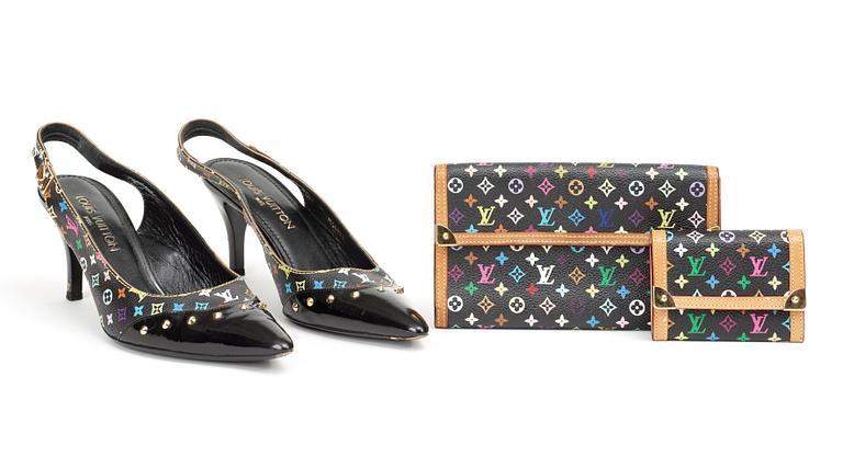 Three pieces of black "Monogram multicolore" by Louis Vuitton.