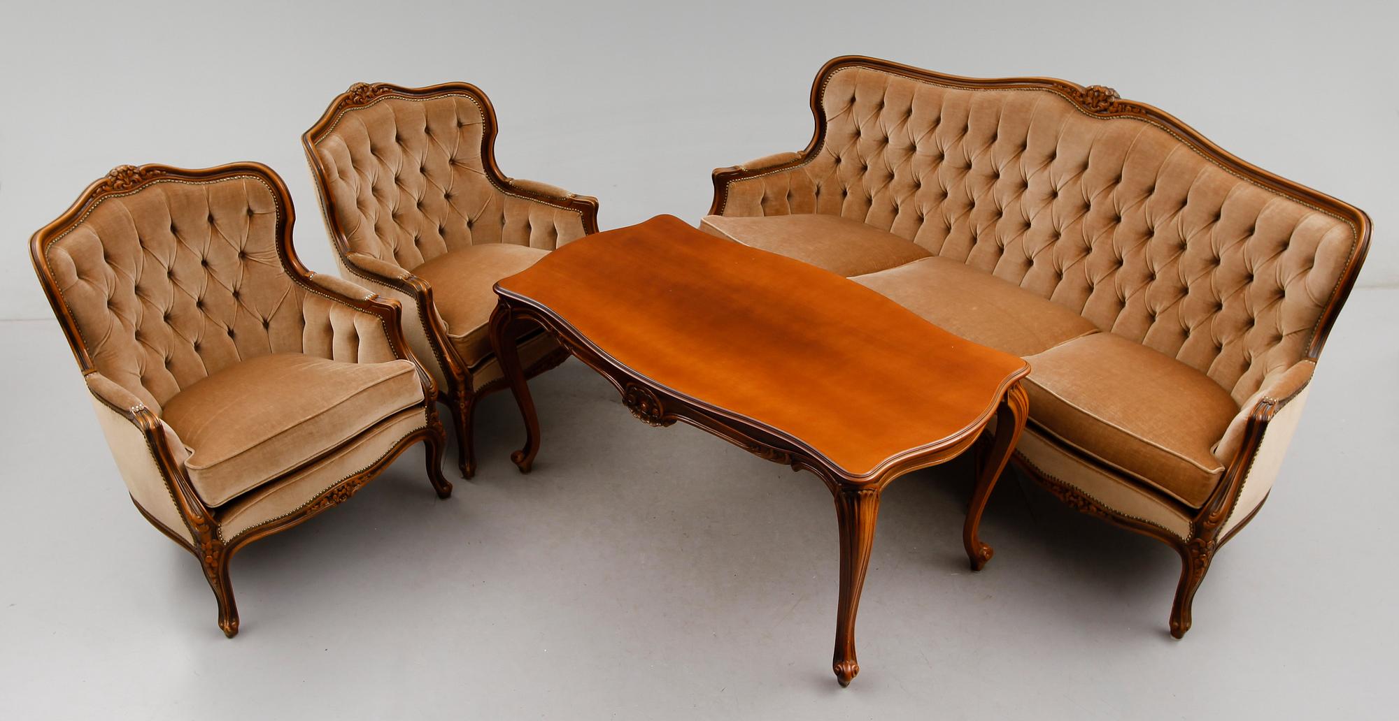 SALONGSGRUPP, 4 delar, rokokostil, 1900-talets andra hälft.