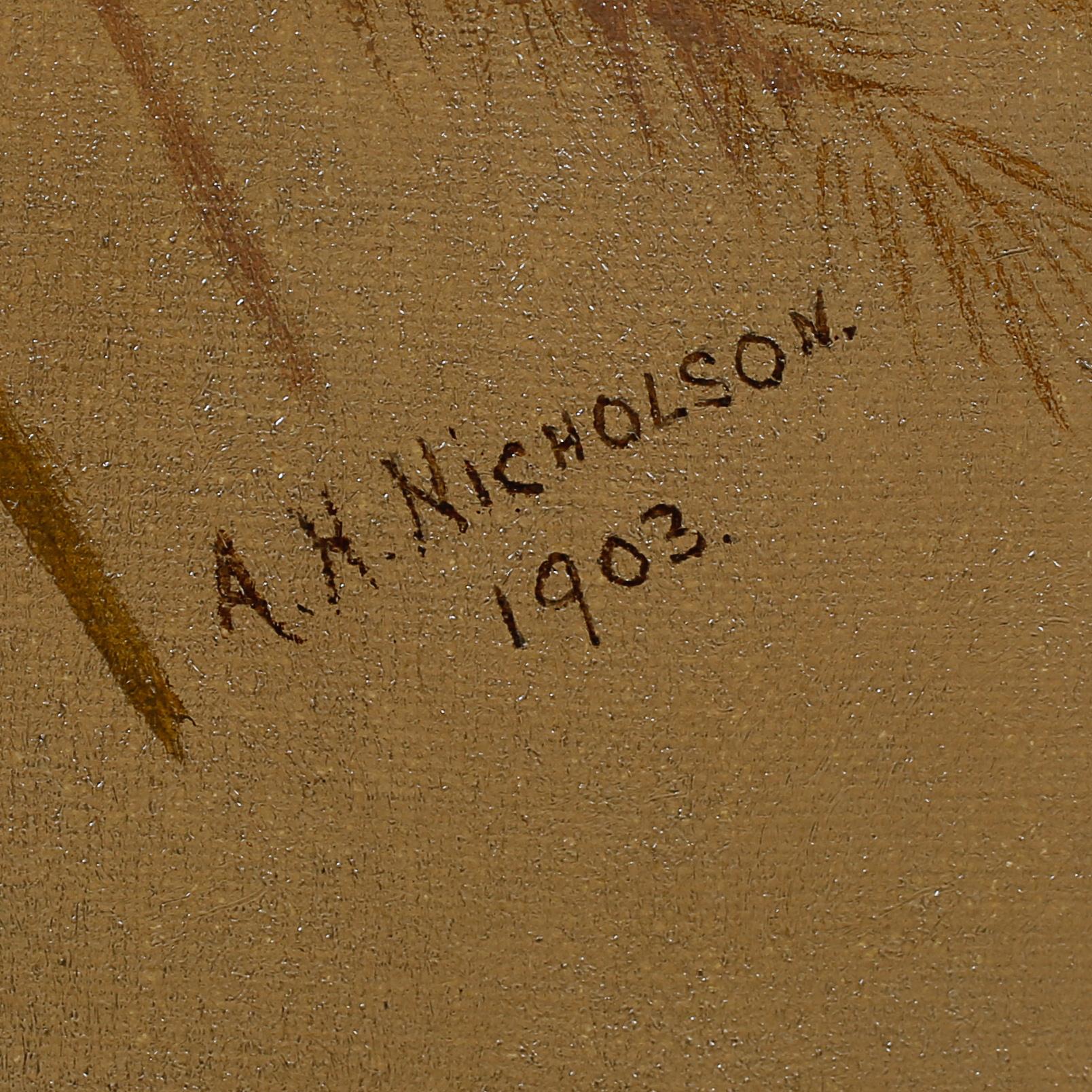 OKÄND KONSTNÄR, olja på duk, signerad A H Nicholson, daterad 1903.