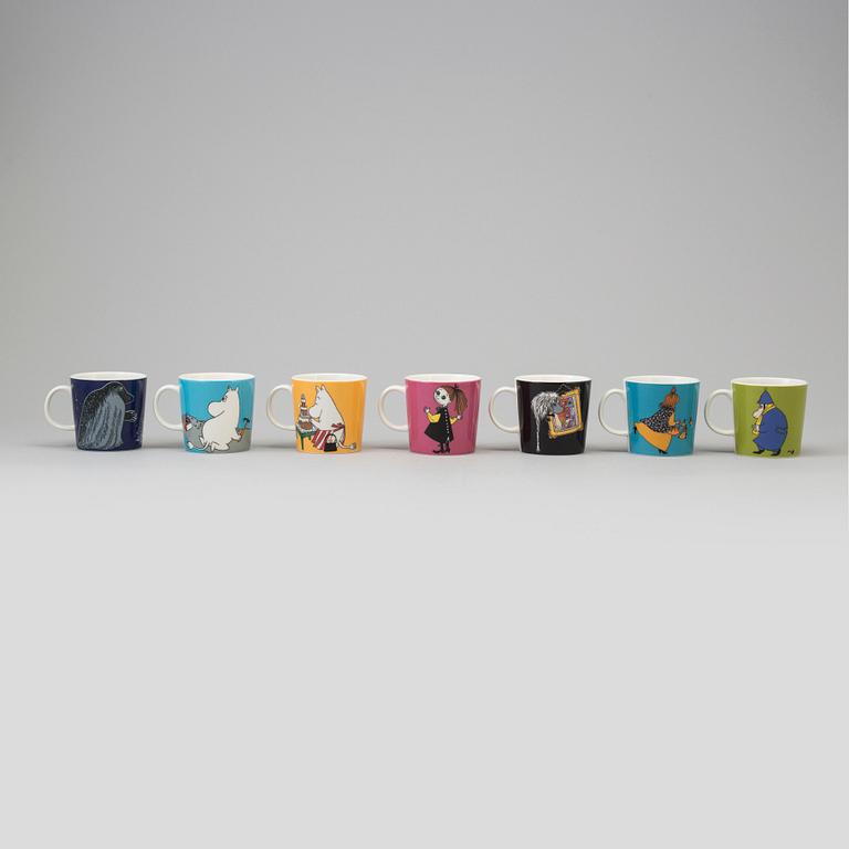Seven Moomin porcelain mugs, Moomin Characters, Arabia, 21st century.