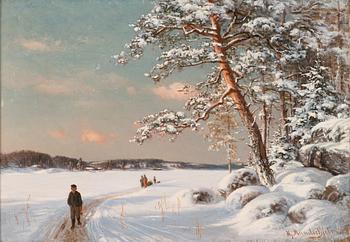 Hjalmar Munsterhjelm, On the way home in winter landscape.