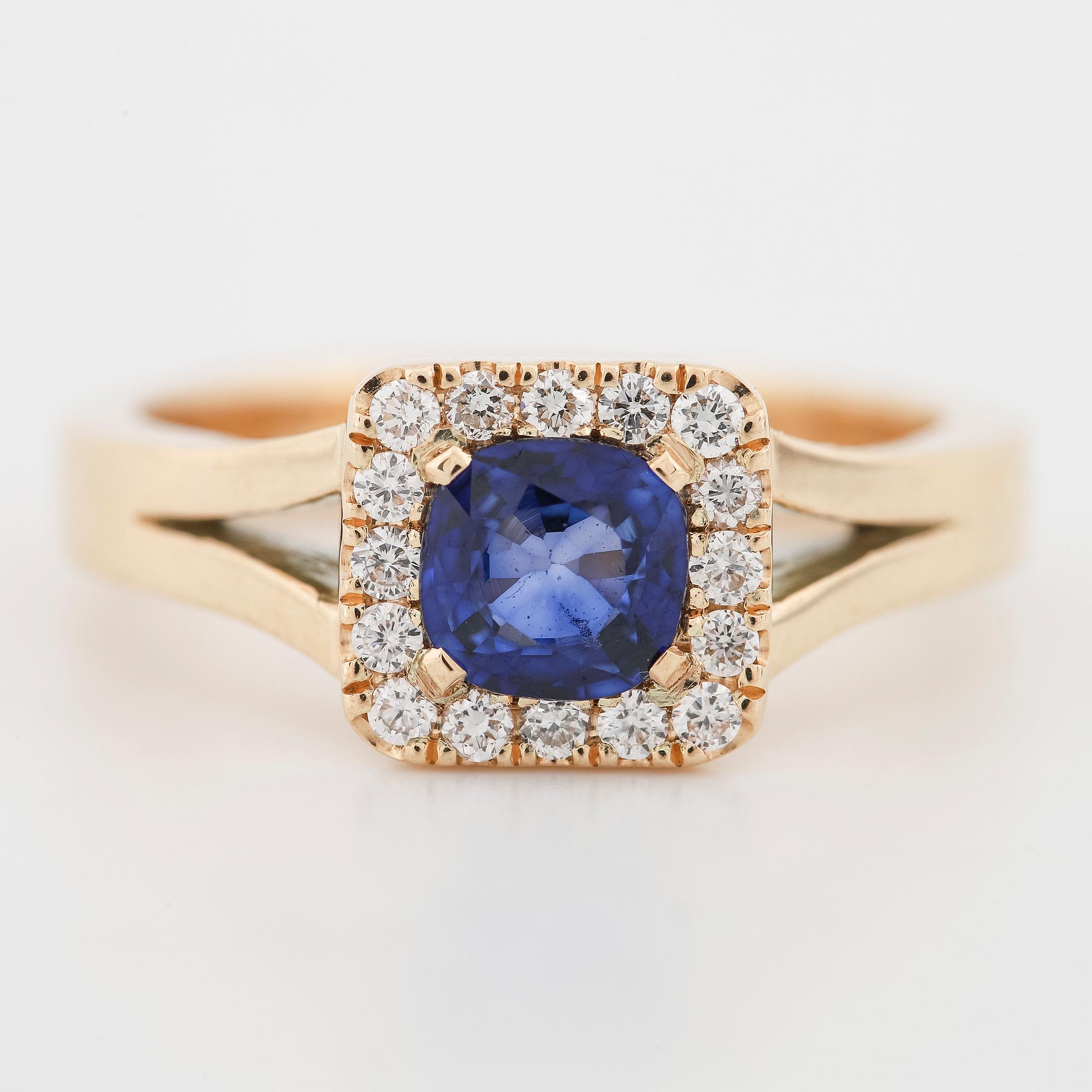 Sapphire and brilliant-cut diamond ring.