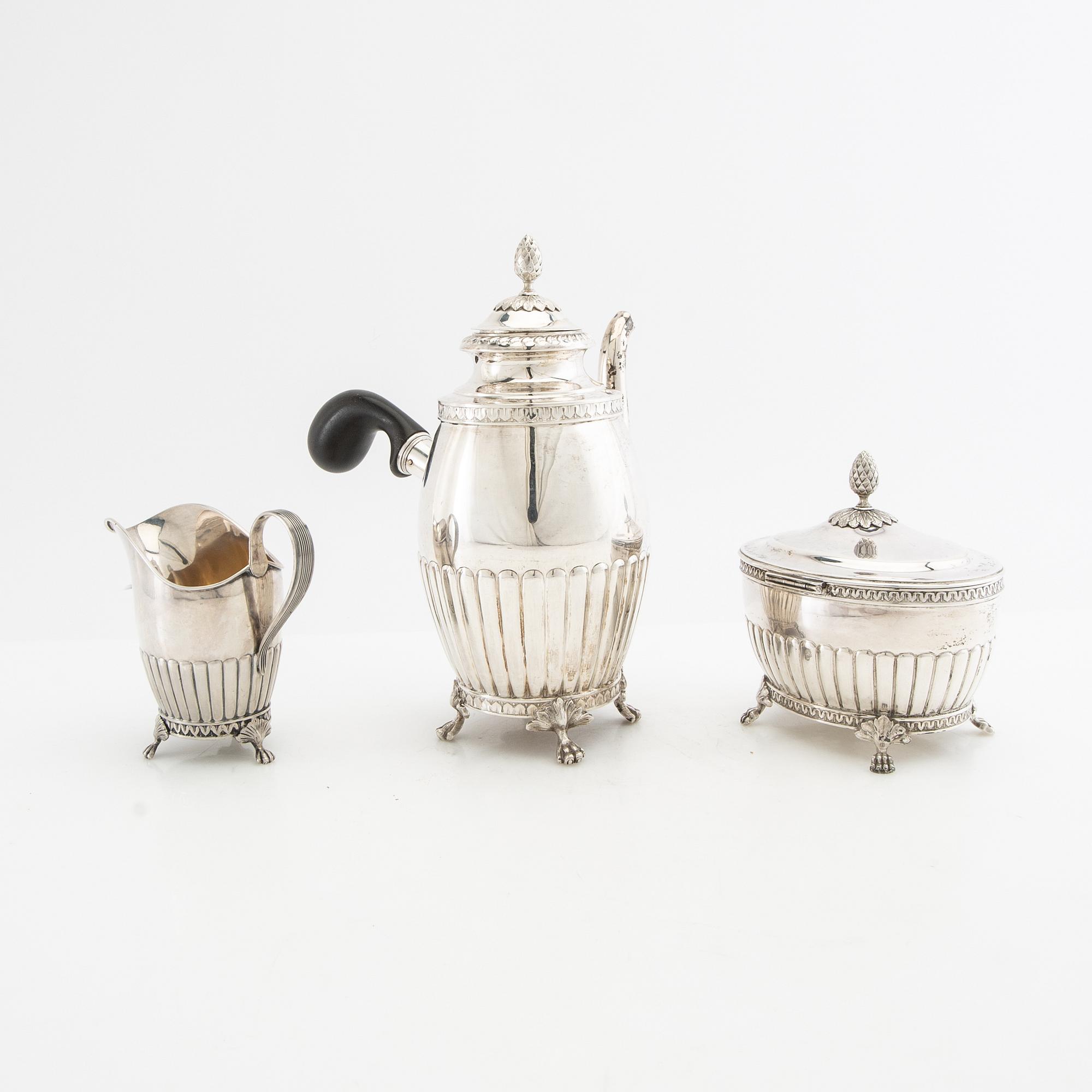 Kaffeservis 3 dlr Gustaviansk stil silver GAB Stockholm 1905.