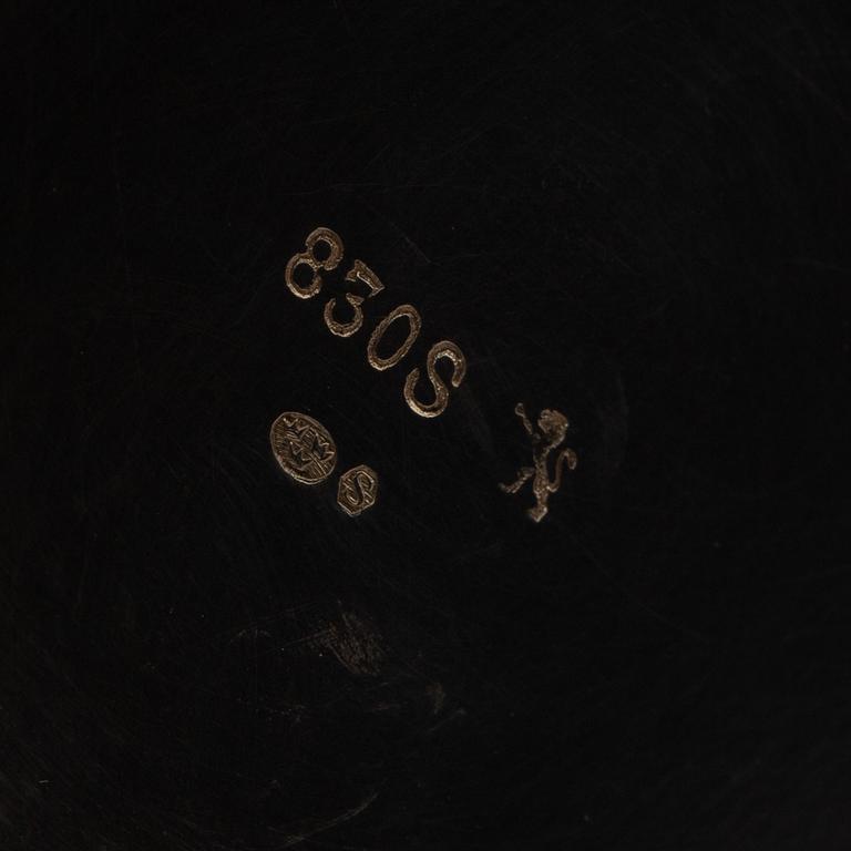 A Norwegian silver mocha pot, creamer and sugar bowl,  Norsk Filigfransfabrikk, Oslo, around 1920.