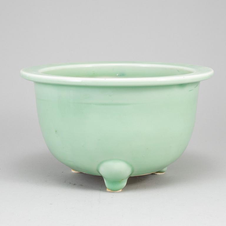 A celadon glazed flower pot, China, 20th Century.