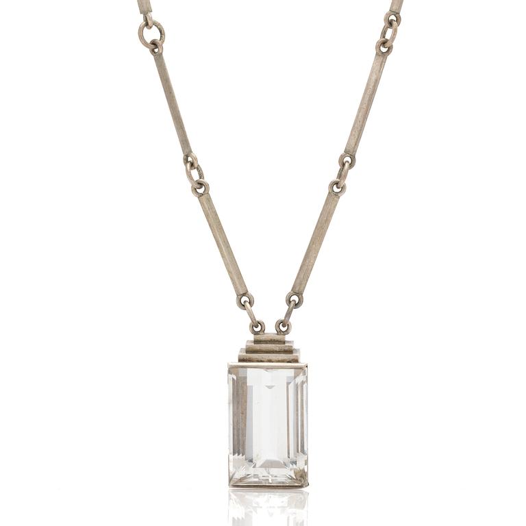 Wiwen Nilsson, Pendant, sterling silver with faceted rock crystal, Lund 1944.