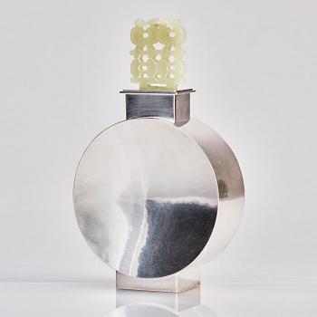 Inga Lagervall Ringbom, a sterling silver and nephrite bottle with lid, Stockholm 1978.