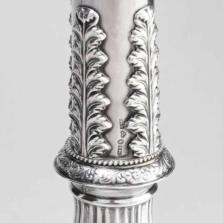 A pair of Swedish silver candlesticks, Gustaf Möllenborg, Stockholm 1842.