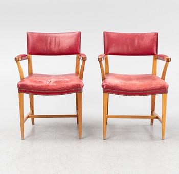 Josef Frank, a pair of mahogany and red leather model 695 armchairs, Svenskt Tenn, Sweden.