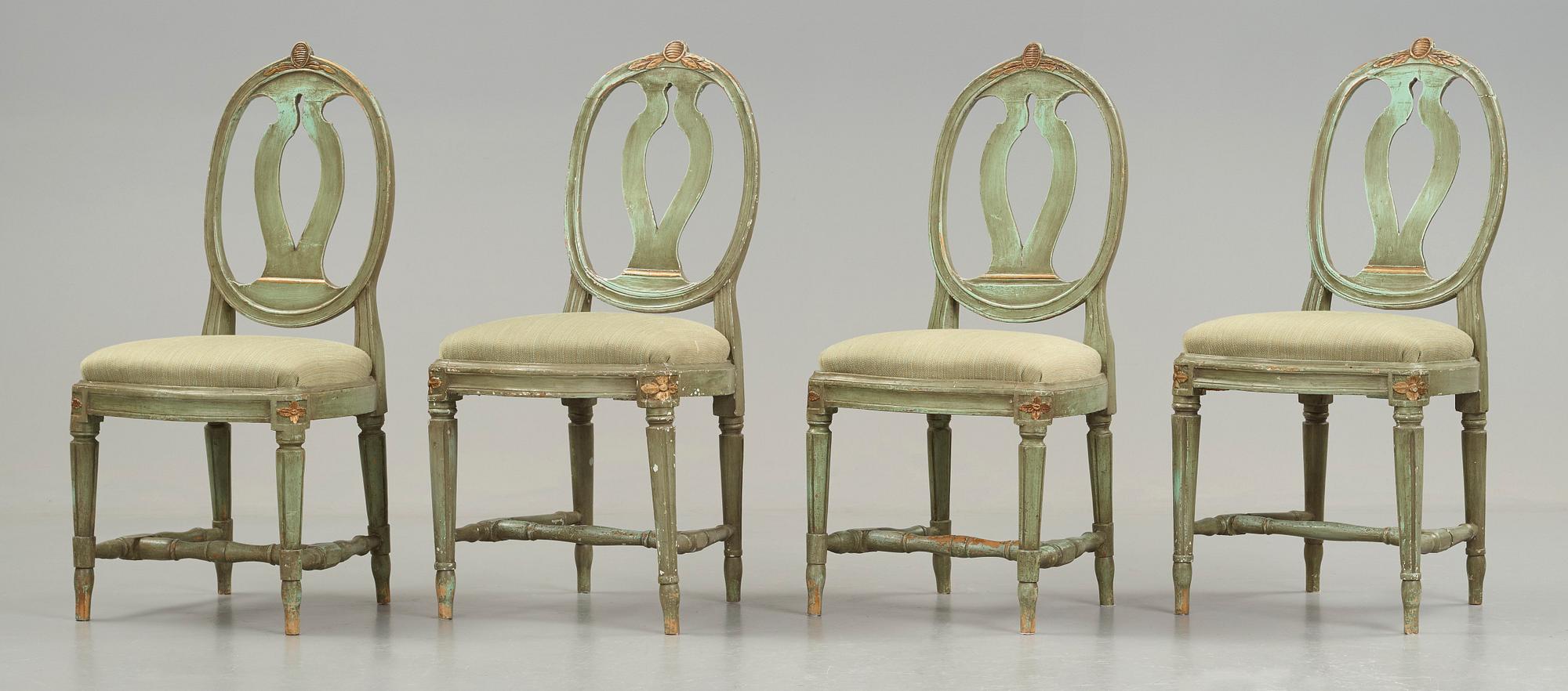 STOLAR, fyra snarlika (2+2), gustavianska stockholmsarbeten, 1700-talets slut.