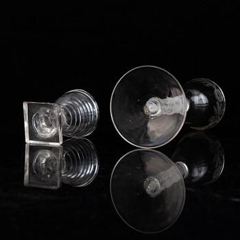 Two glasses, one of the presumably English, 18th Century.