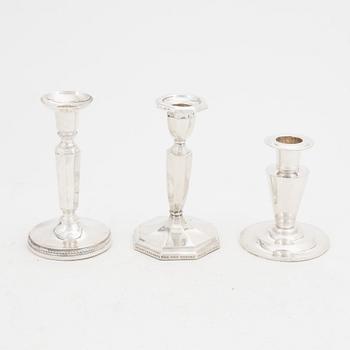 Three pairs of silver candlesticks, Finnish and Swedish hallmarks 1927-1972.