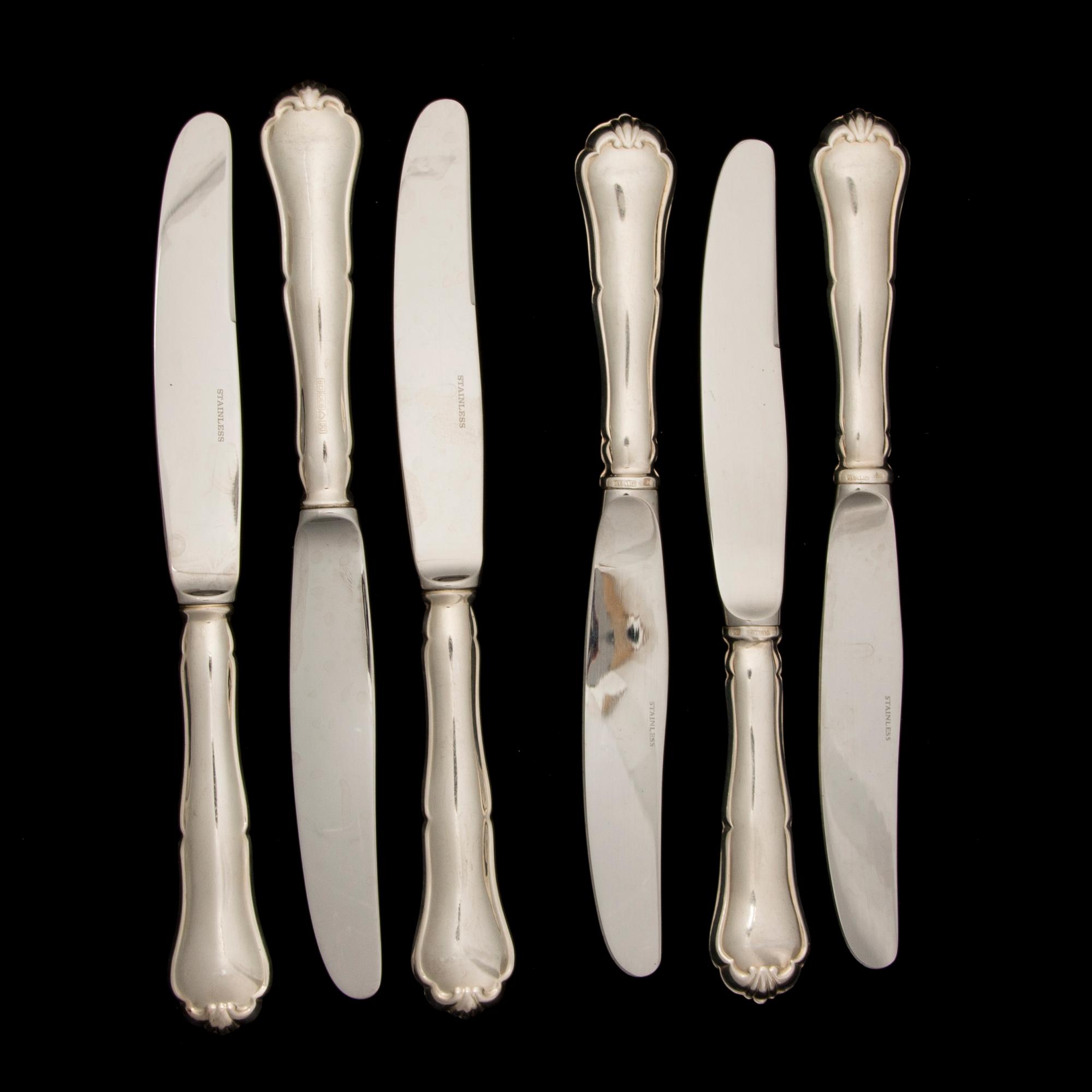 BESTICKUPPSÄTTNING, 18 delar, silver och nysilver, "Chippendale". 1900-talets senare hälft.