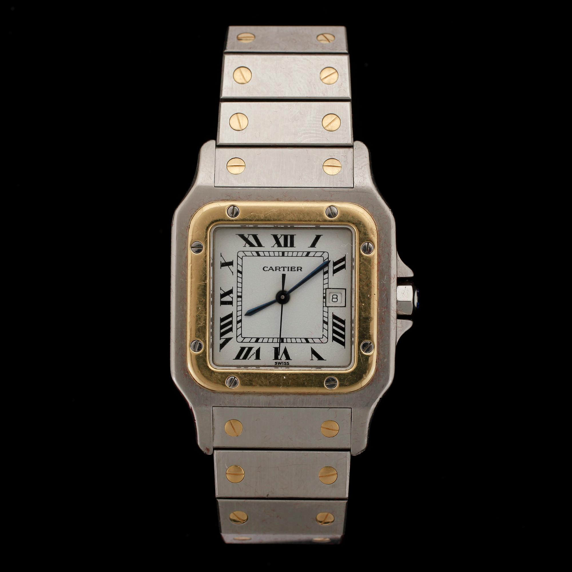 ARMBANDSUR, herr, Cartier, Santos, automatisk, stål och guld.