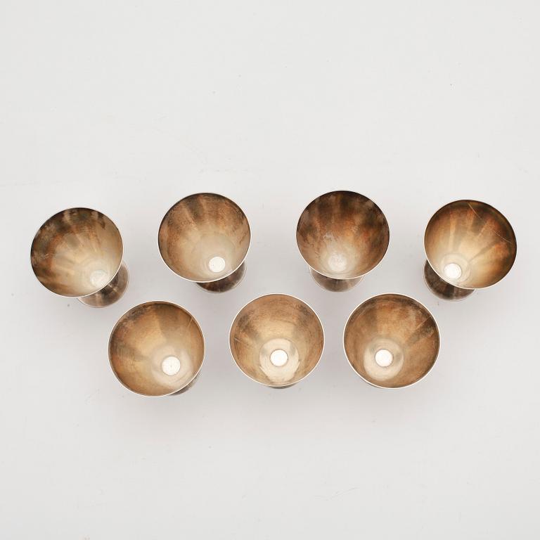 COCKTAILGLAS, 7 st, silver, Wiwen Nilsson, Lund 1931 - 1940. Vikt 469 gram.