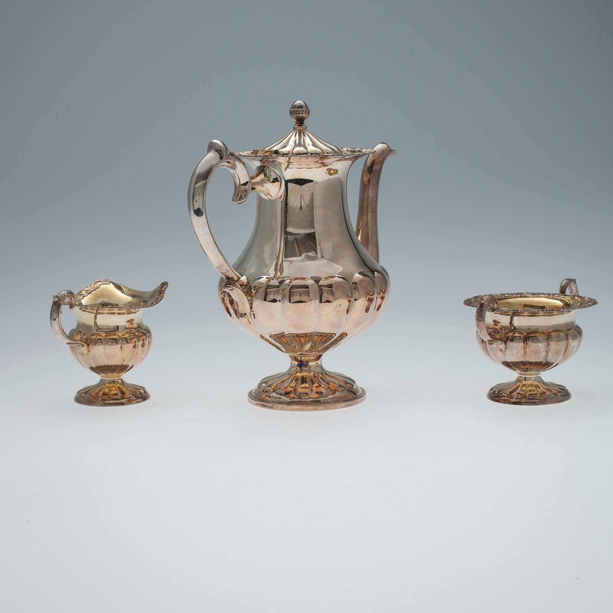 KAFFESERVIS, 3 delar, silver, Hopea Oy, Helsingfors 1962. Vikt 1066 g.