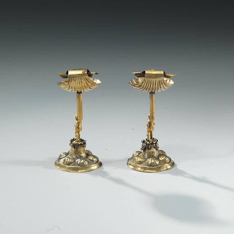 A PAIR OF BAROQUE SALT CELLARS.