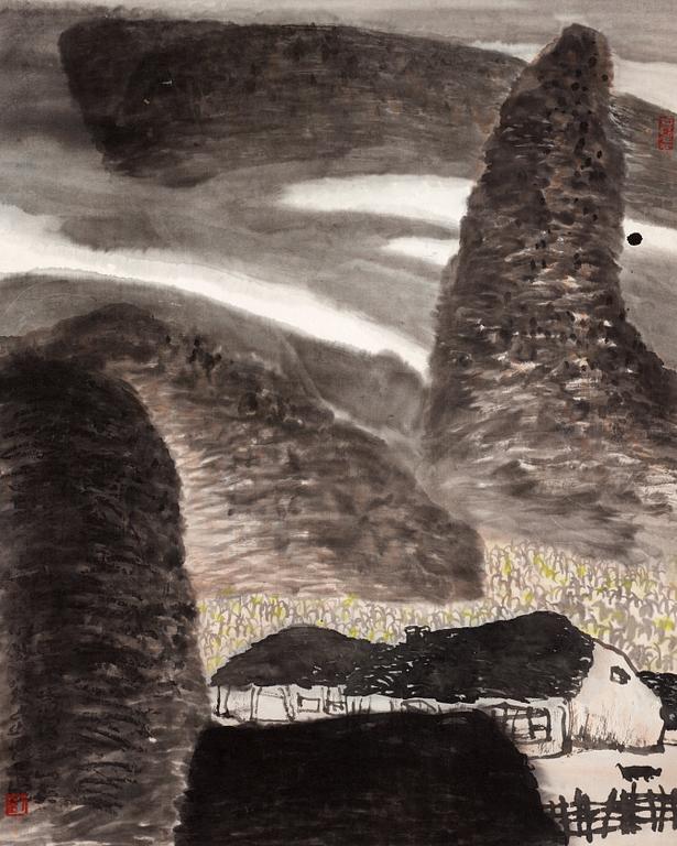 A hanging scroll signed by Liu Baojie (1963-), "Landscape from Hebei-province".