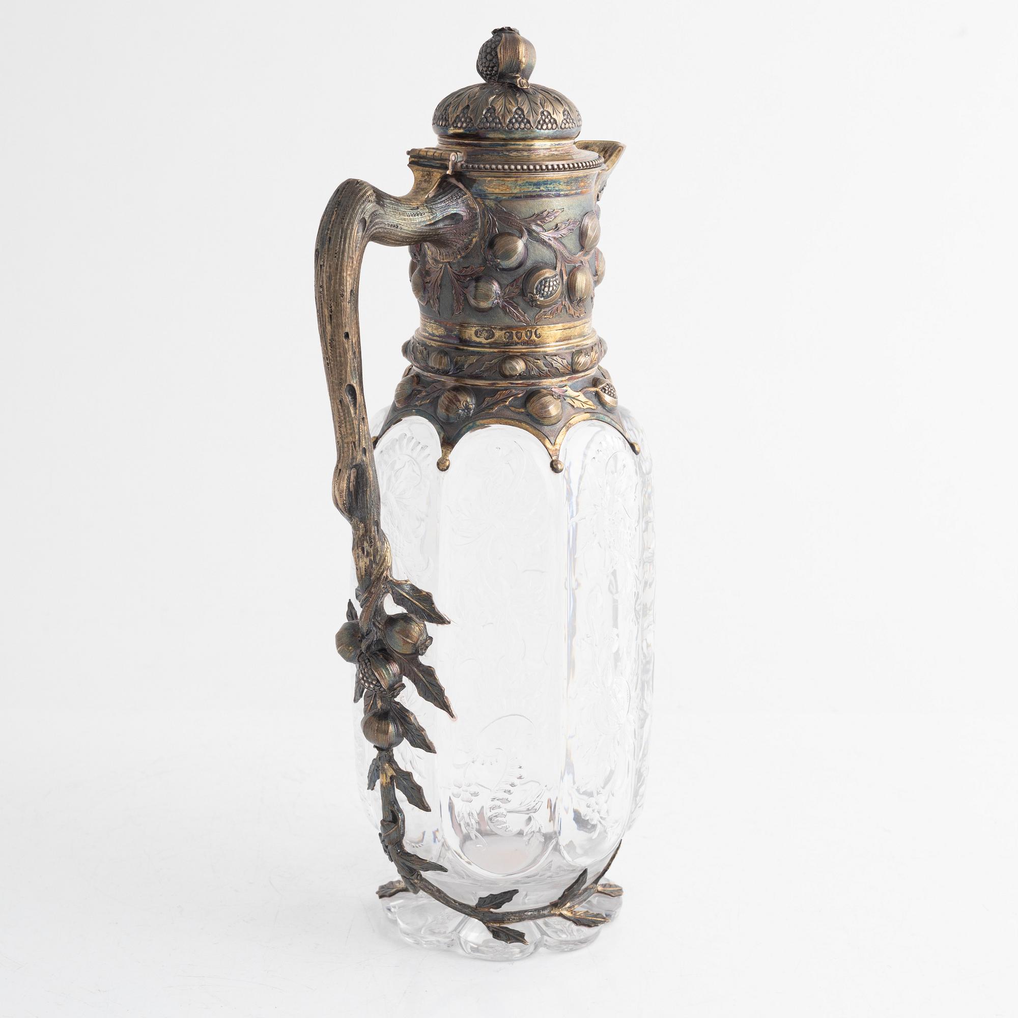 Elkington & Co, vinkanna, silver och glas, London 1884.