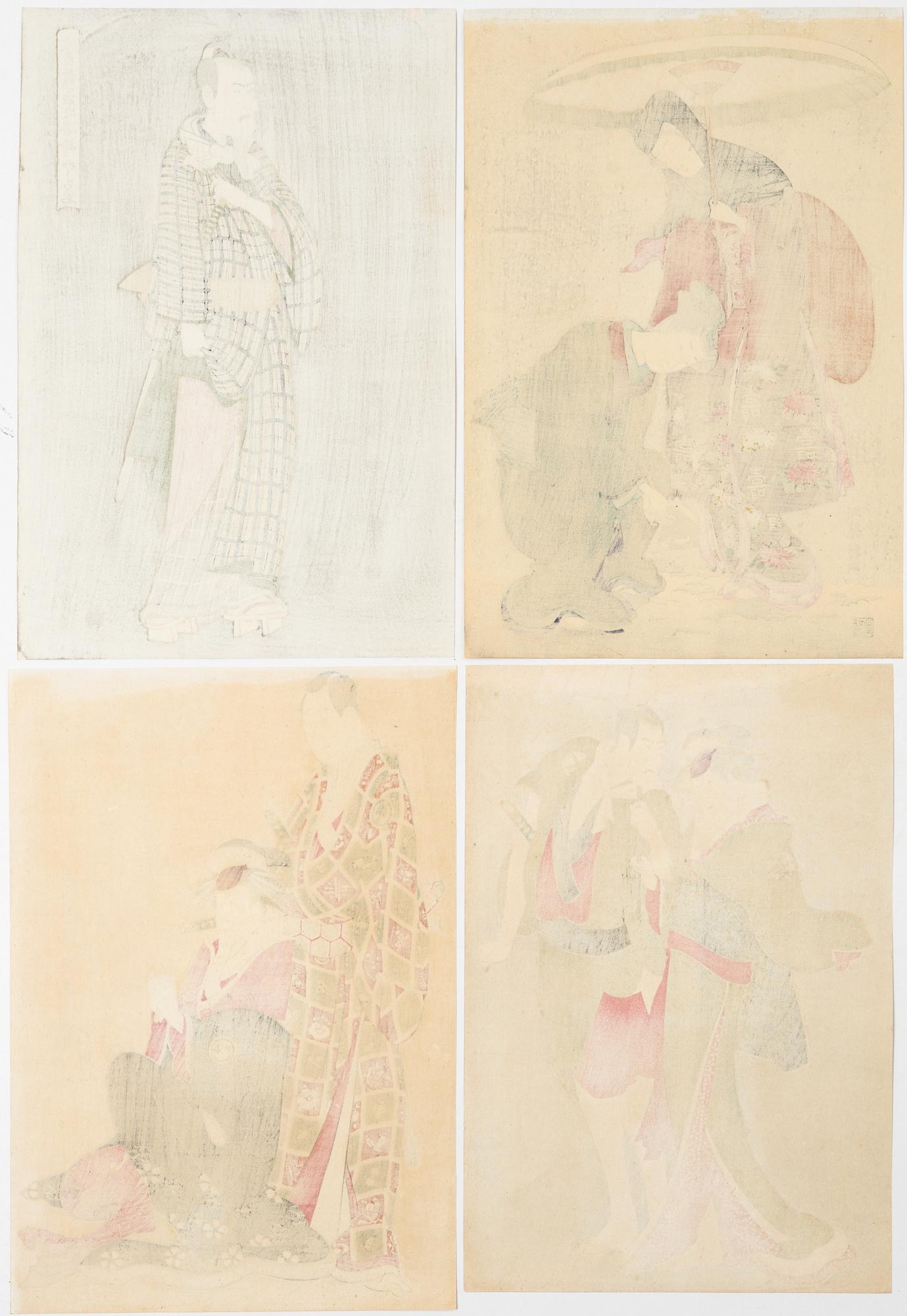 Four woodblock prints from a publication by "Tokyo Bijutsu Kankokai" (Tokyo Art Publishing Association" early 1900s.