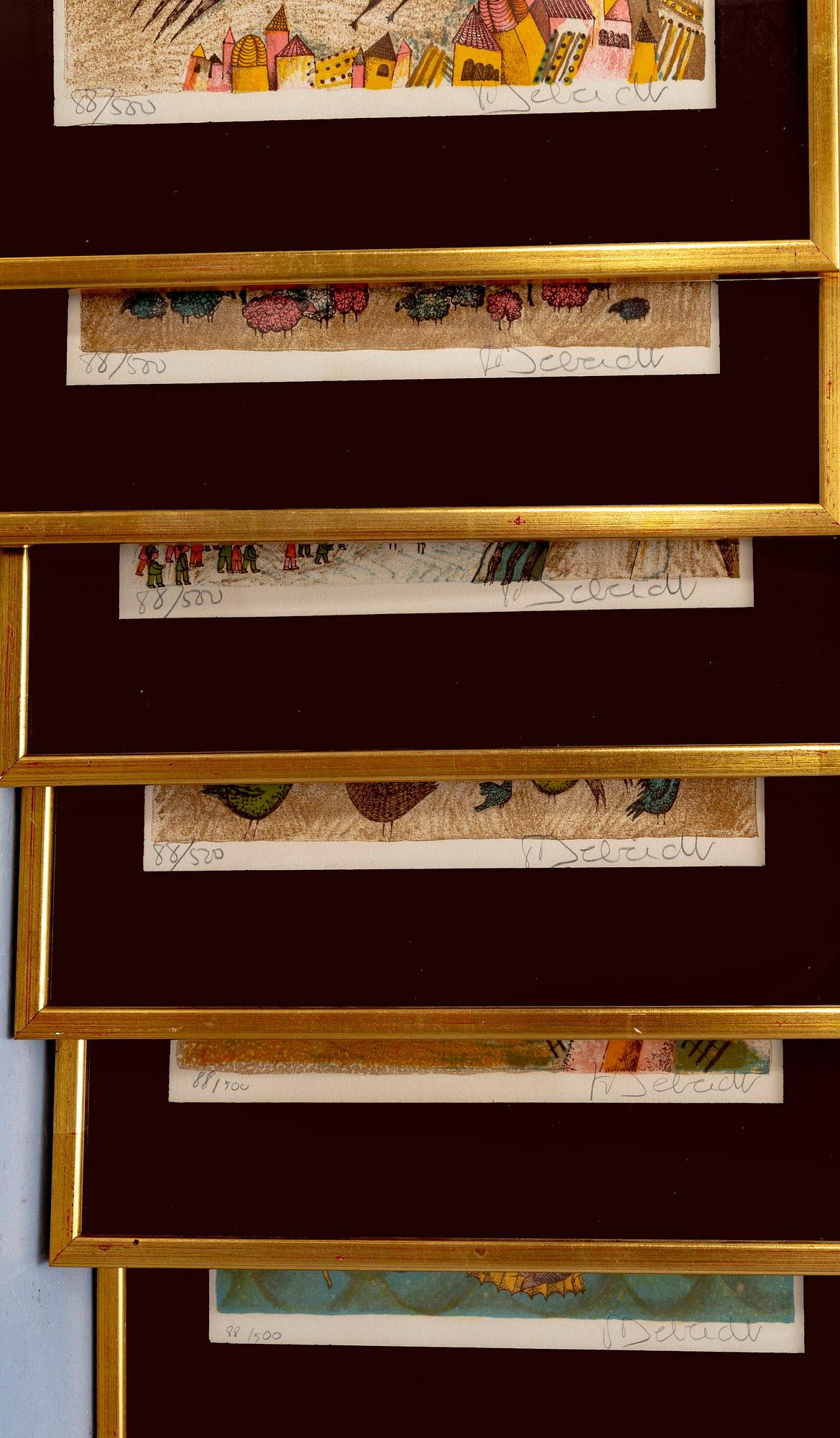 Francoise Deberdt, a set of six cloour lithographs signed and numbered 88/500.