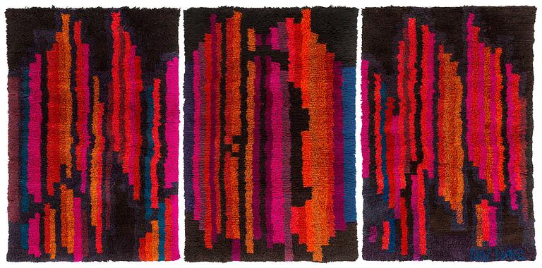 Oili Mäki, rya, triptyk, "Sibelius VII sinfoni", sannolikt unik, signerad Oili Mäki. À ca 215 x 140 cm.