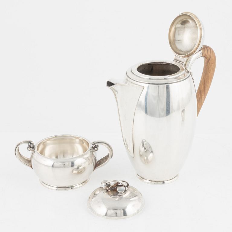 A three piece sterling silver coffee set, nordisk Silverkonst, Helsingborg, Sweden, 1948.