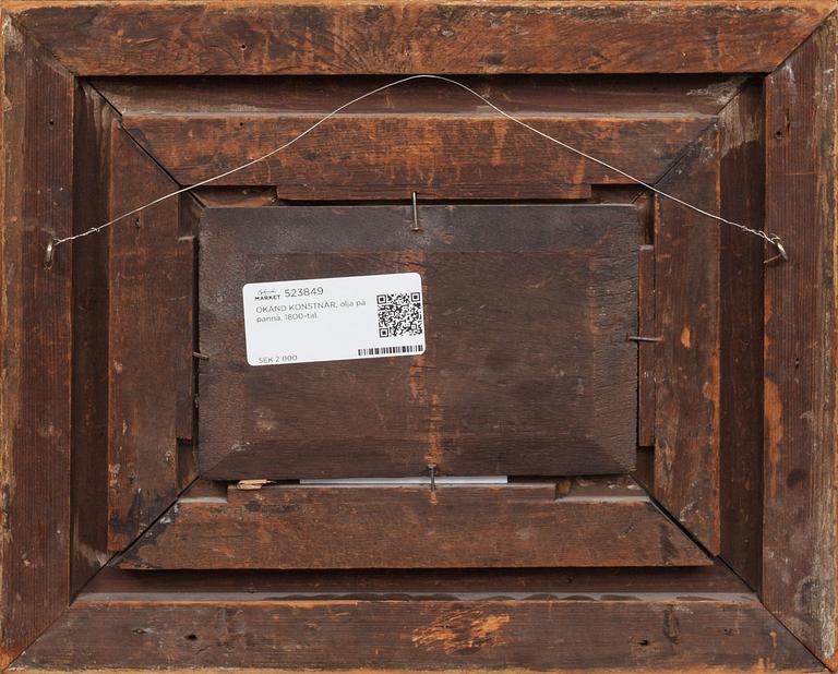 OKÄND KONSTNÄR, olja på pannå. 1800-tal.