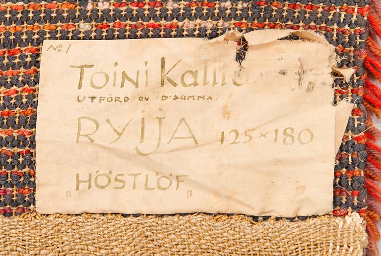 Toini Kallio, A Finnish long pile rug made by Toini Kallio. Circa 167x112 cm.