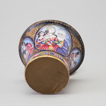 A Qajar polychrome enamelled ghalian cup, Persia, 19th century.