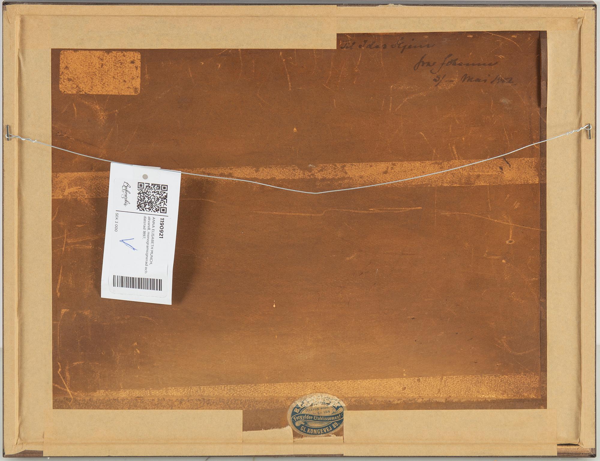 ANNA ELISABETH MUNCH, watercolour, signed and dated 1897.