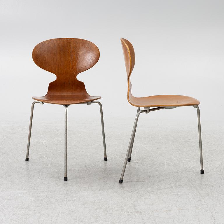 Arne Jacobsen, four 'Ant' chairs, Fritz Hansen, Denmark, 1950s/60s.