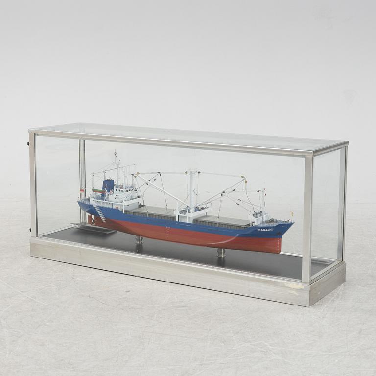 A scale model of M.V. 'Bagur', built by Naraski Shipbuilding Company.