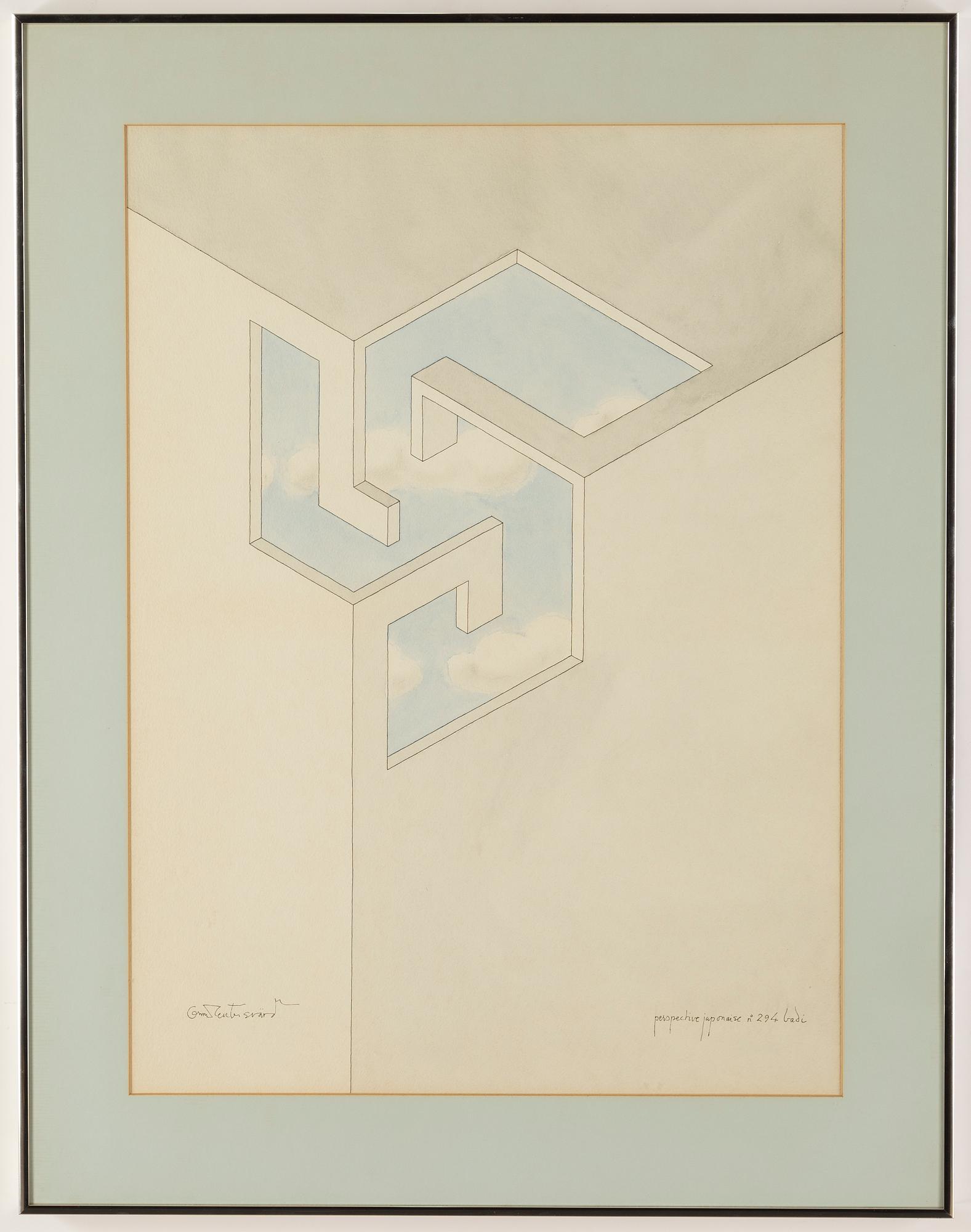 Oscar Reutersvärd, ink & watercolour, signed.
