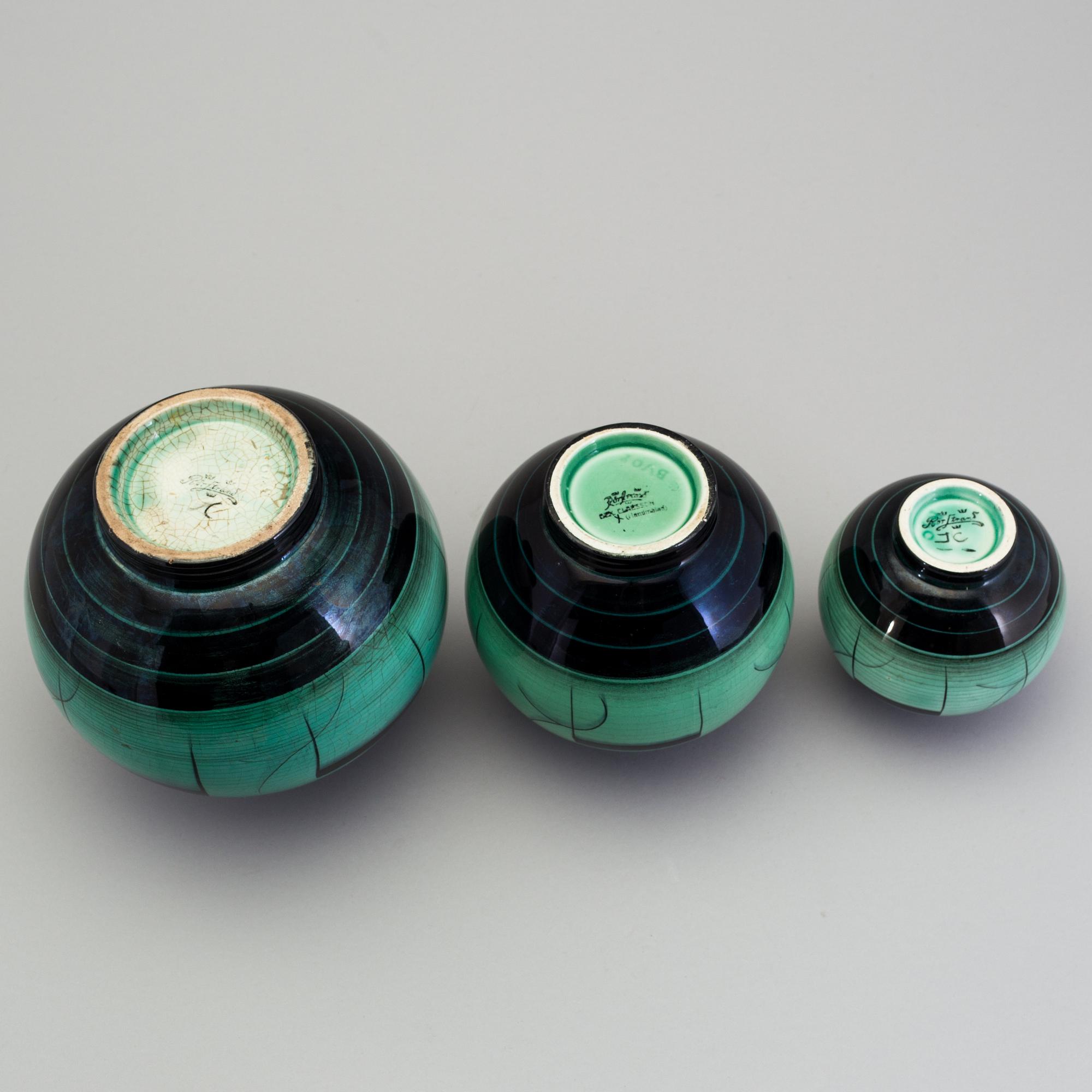 3 vases of the "V series", Ilse Claesson for Rörstrand, 1930´s.