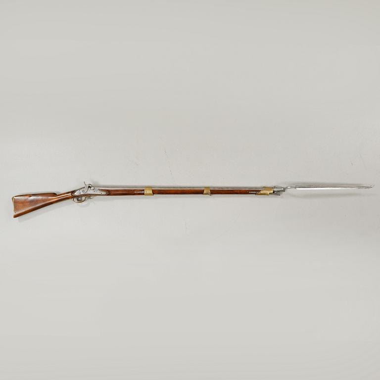 A percussion rifle with bayonet, probably swedish model 1815-45.