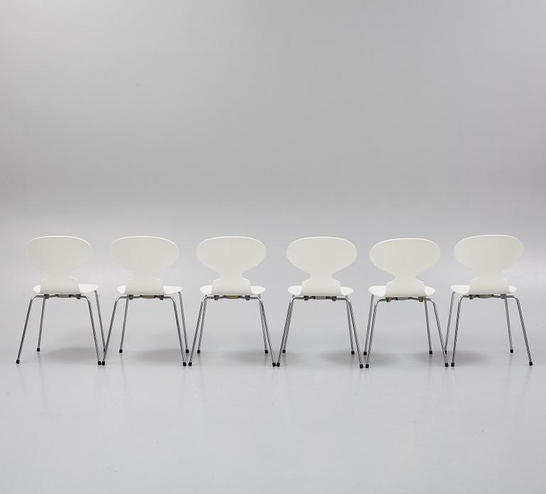 Arne Jacobsen, chairs, 6 pcs, "The Ant", Fritz Hansen, Denmark.
