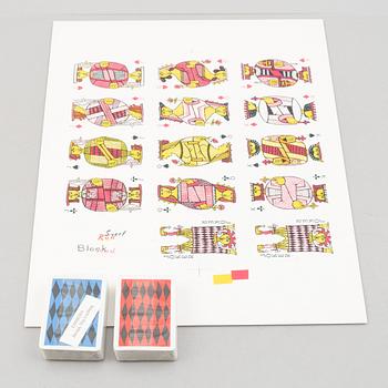 Stig Lindberg, two "Comedia" decks of cards, and an artist's proof print for "Comedia".
