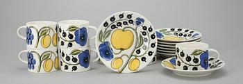 TEKOPPAR MED FAT, 8 st. porslin, Arabia, Paratiisi, 1900-talets slut.