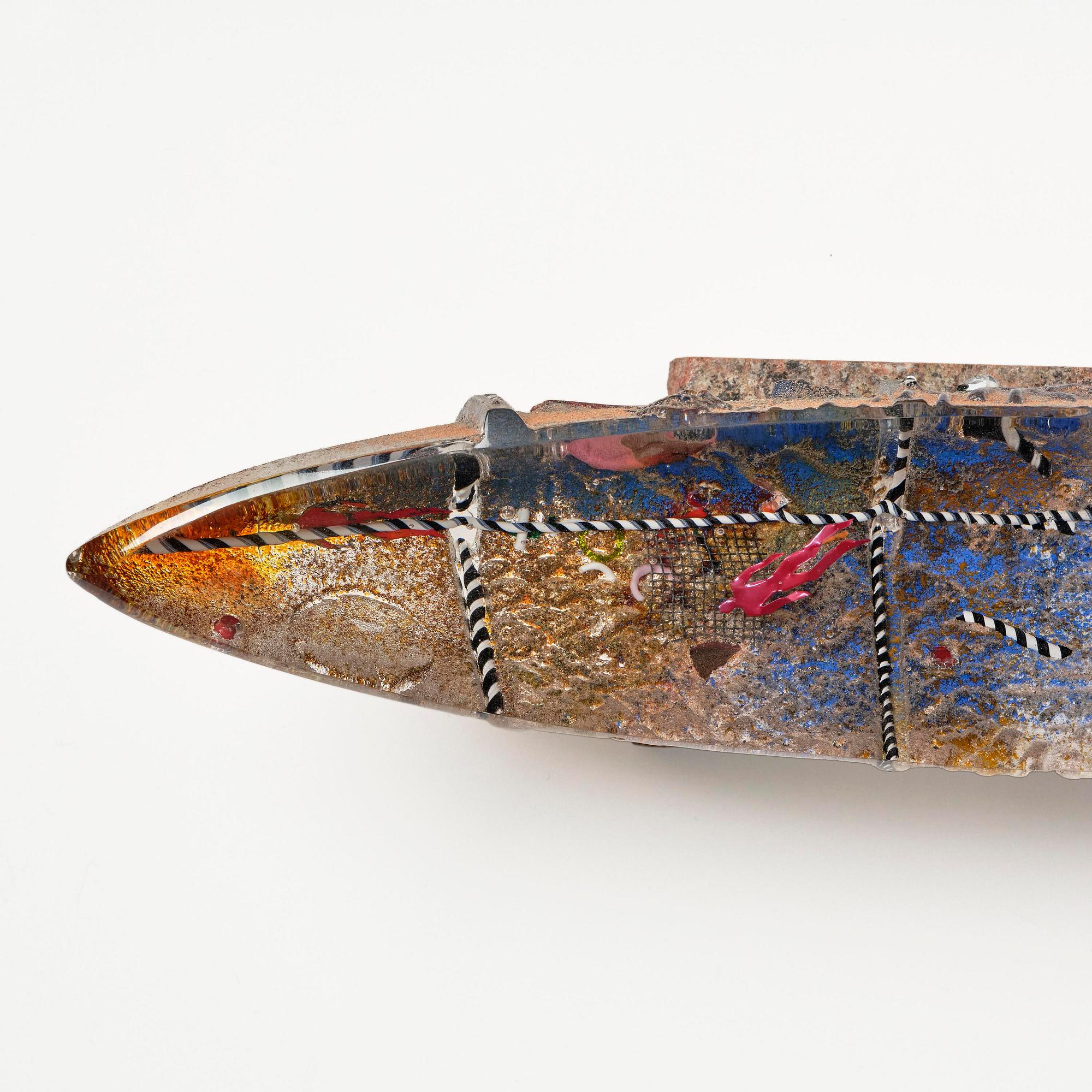 Bertil Vallien, a unique sand cast glass sculpture of a boat, Kosta Boda, Sweden, 1980s.