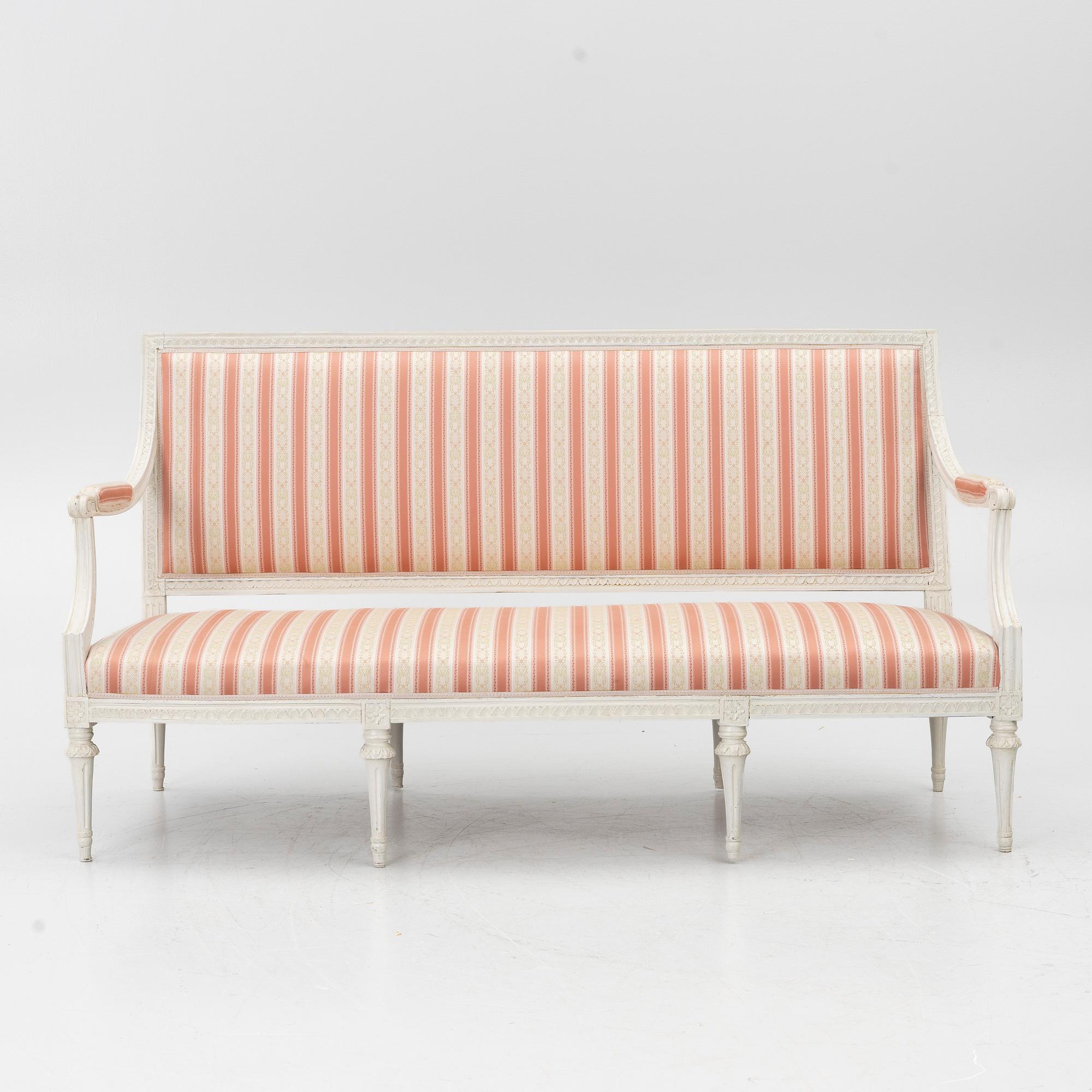 A Gustavian sofa, late 18th century.