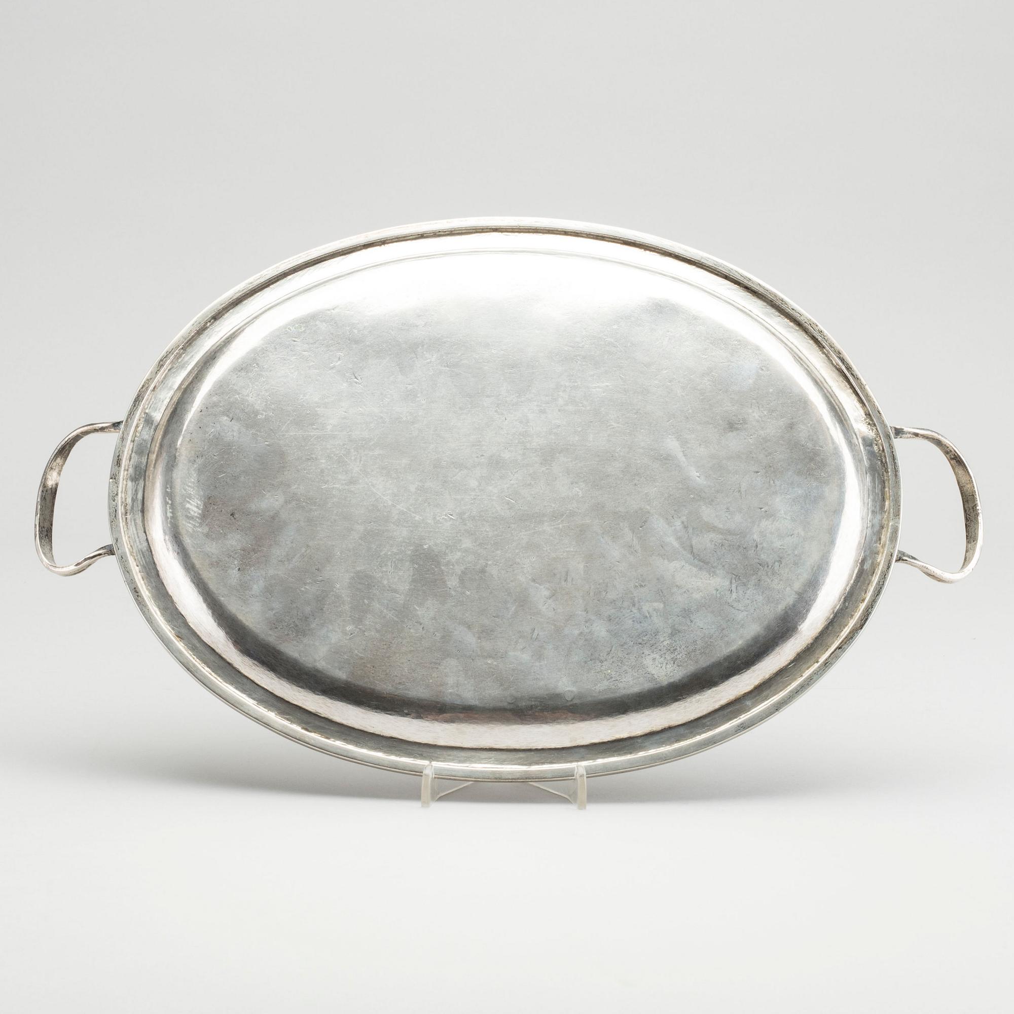 An 1810/20's Austrian-Hungarian silver tray, length 40 cm, weight ca 564 gr.