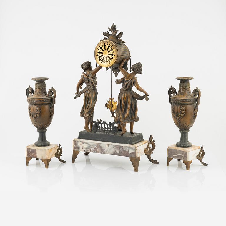A three-piece mantle set, L. Ferciot, Aix-en-Othe, France, late 19th Century.