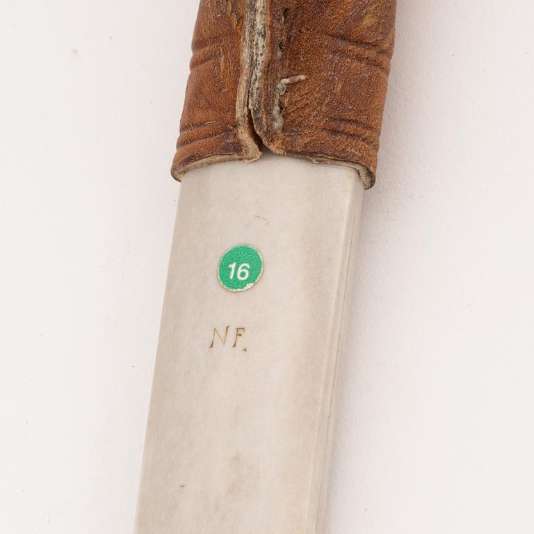 A reindeer horn knife by Nikolaus Fankki, before 1963, signed.